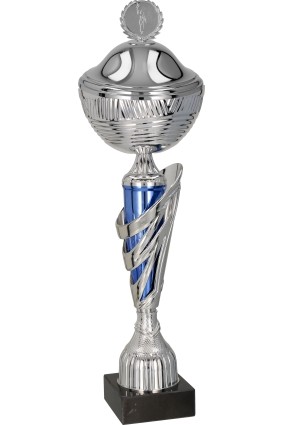 Puchar metalowy srebrno-niebieski MIRAS BL z przykrywką