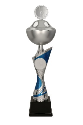 Puchar metalowy srebrno-niebieski RODOS BL z przykrywką 7230/P