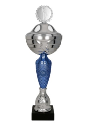 Puchar metalowy srebrno-niebieski PORTERS BL z przykrywką 8336