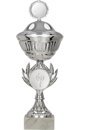Puchar metalowy srebrny z przykrywką 9246