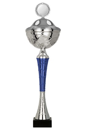 Puchar metalowy srebrno – niebieski z przykrywką 9255