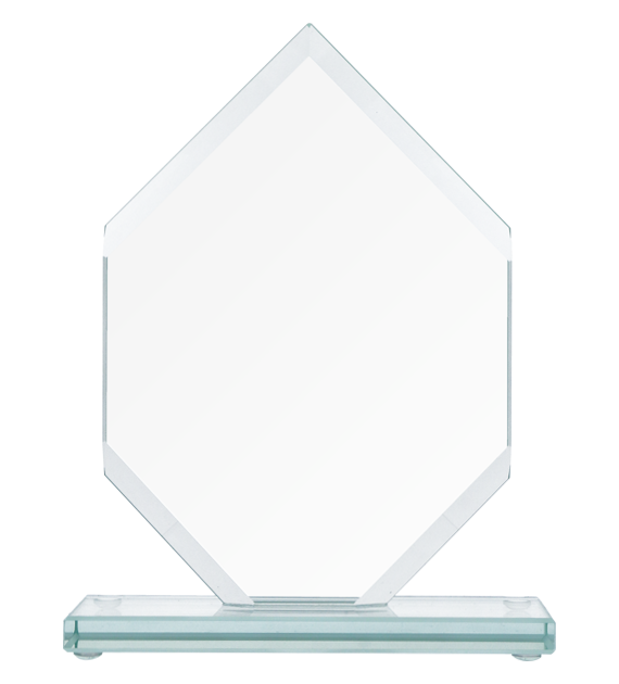 Trofeum szklane z nadrukiem kolorowym LuxorJet, grawerowaniem oraz wypełnieniem farbą