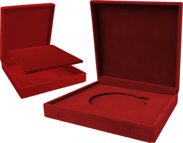 BOXMEDAL_RD Etui - czerwone welurowe - z usługą cięcia pod kształt medalu