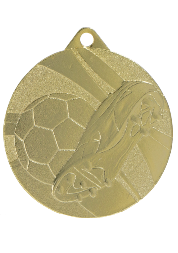 Stalowy medal w kolorze złotym – piłka nożna - grawer na laminacie
