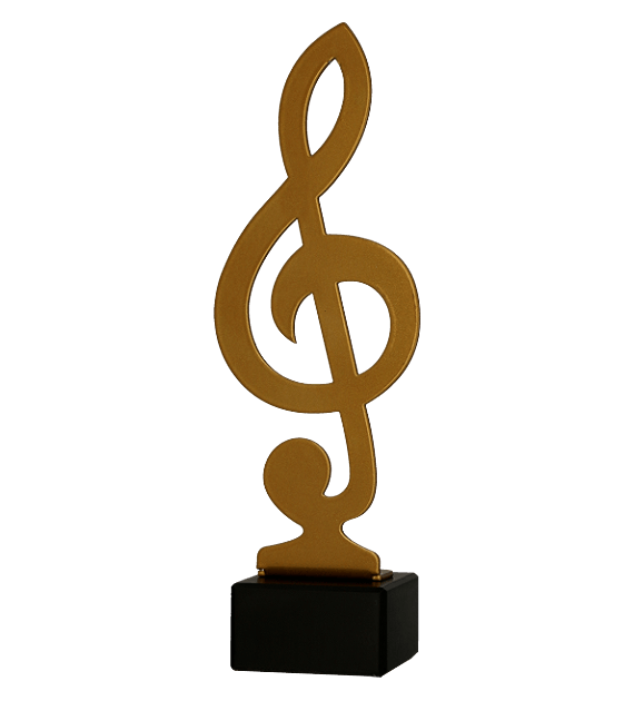 Trofeum metalowe z marmurową podstawą - Muzyka - klucz wiolinowy