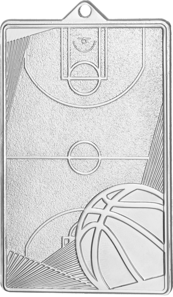 MMC7145_S Medal srebrny - boisko do koszykówki - medal stalowy z grawerowaniem na laminacie