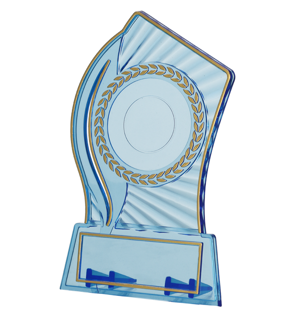 Trofeum plastikowe - Przezroczysto - złote - z miejscem na wklejkę 25mm i tabliczkę 47mmX14mm T-M
