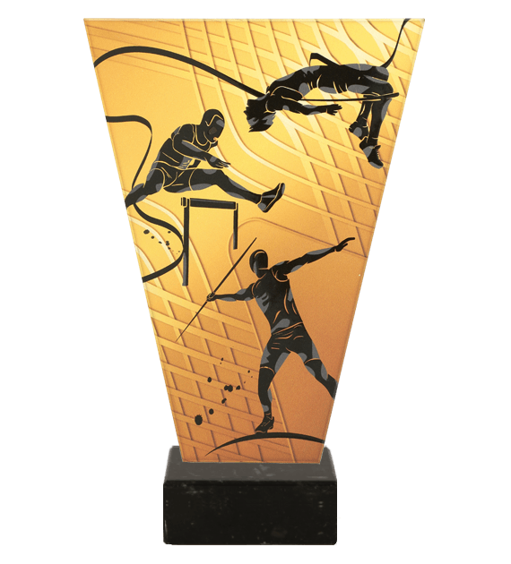 Monochromatyczne trofeum szklane na podstawie marmurowej - LEKKOATLETYKA