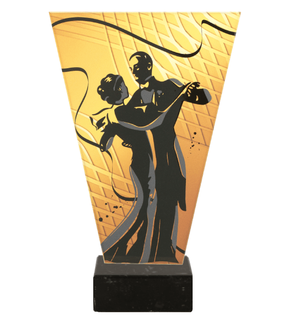 Monochromatyczne trofeum szklane na podstawie marmurowej - TANIEC KLASYCZNY