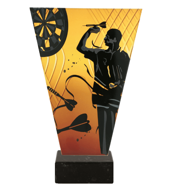Monochromatyczne trofeum szklane na podstawie marmurowej - DART