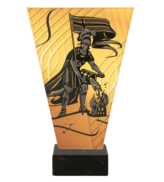 Monochromatyczne trofeum szklane na podstawie marmurowej - STRAŻACTWO STRAŻ POŻARNA