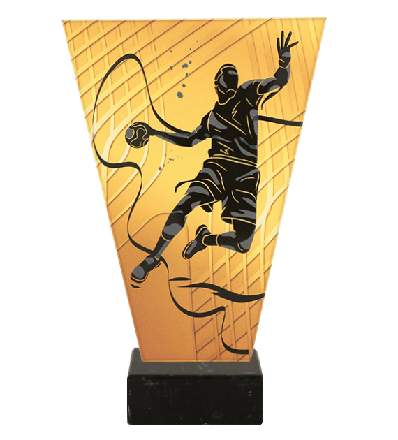 Monochromatyczne trofeum szklane na podstawie marmurowej - PIŁKA RĘCZNA