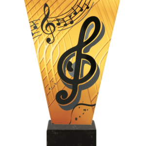 Monochromatyczne trofeum szklane na podstawie marmurowej - MUZYKA