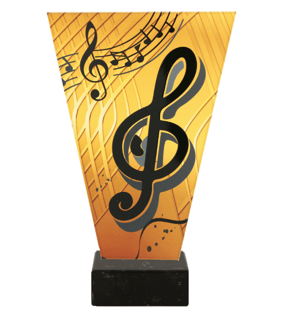 Monochromatyczne trofeum szklane na podstawie marmurowej - MUZYKA