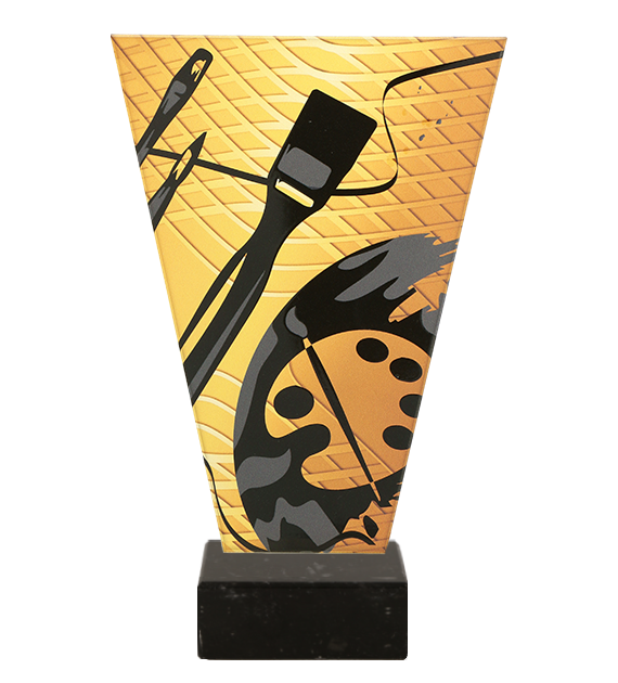VL1_PAI_BK Monochromatyczne trofeum szklane na podstawie marmurowej - MALARSTWO