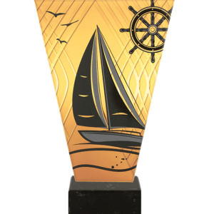 Monochromatyczne trofeum szklane na podstawie marmurowej - ŻEGLARSTWO
