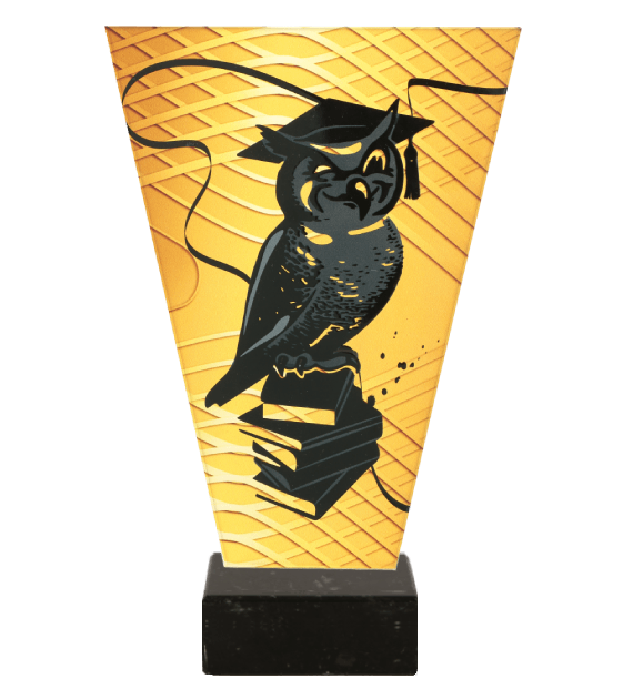 Monochromatyczne trofeum szklane na podstawie marmurowej - SZKOLNICTWO