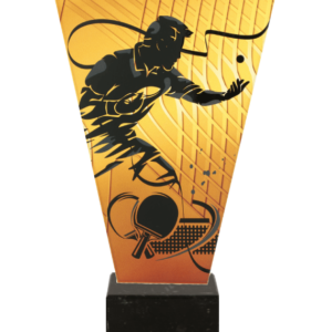 Monochromatyczne trofeum szklane na podstawie marmurowej - TENIS STOŁOWY